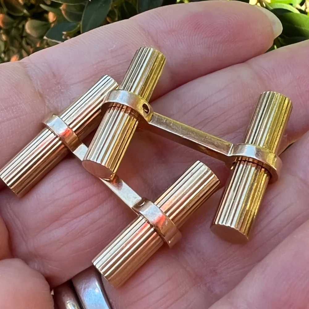 VINTAGE 14K YELLOW GOLD CUFFLINKS DESIGNER CUSTOM MADE HEAVY UNIQUE ONE OF AKIND